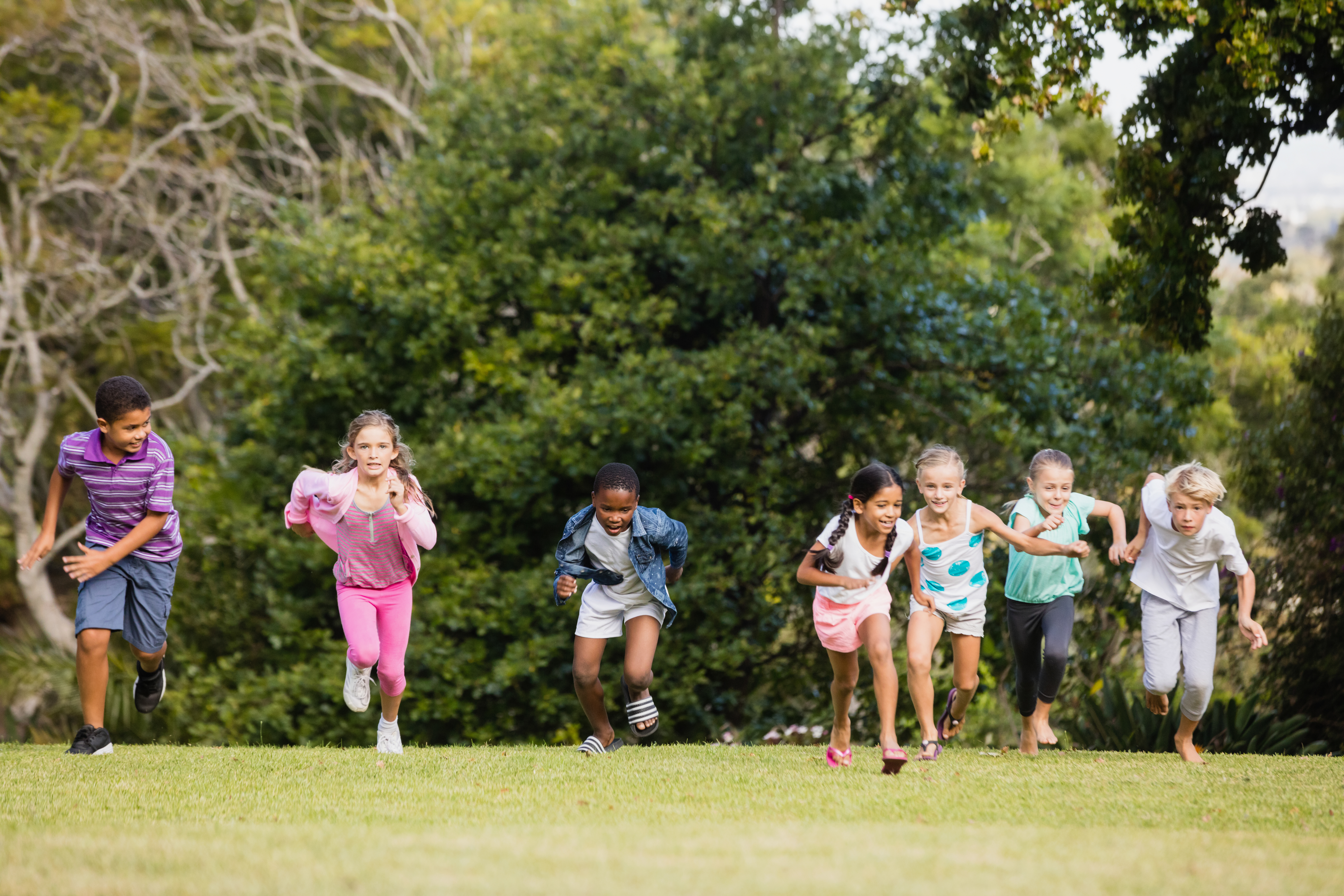 Kids playing together during a sunny day at park